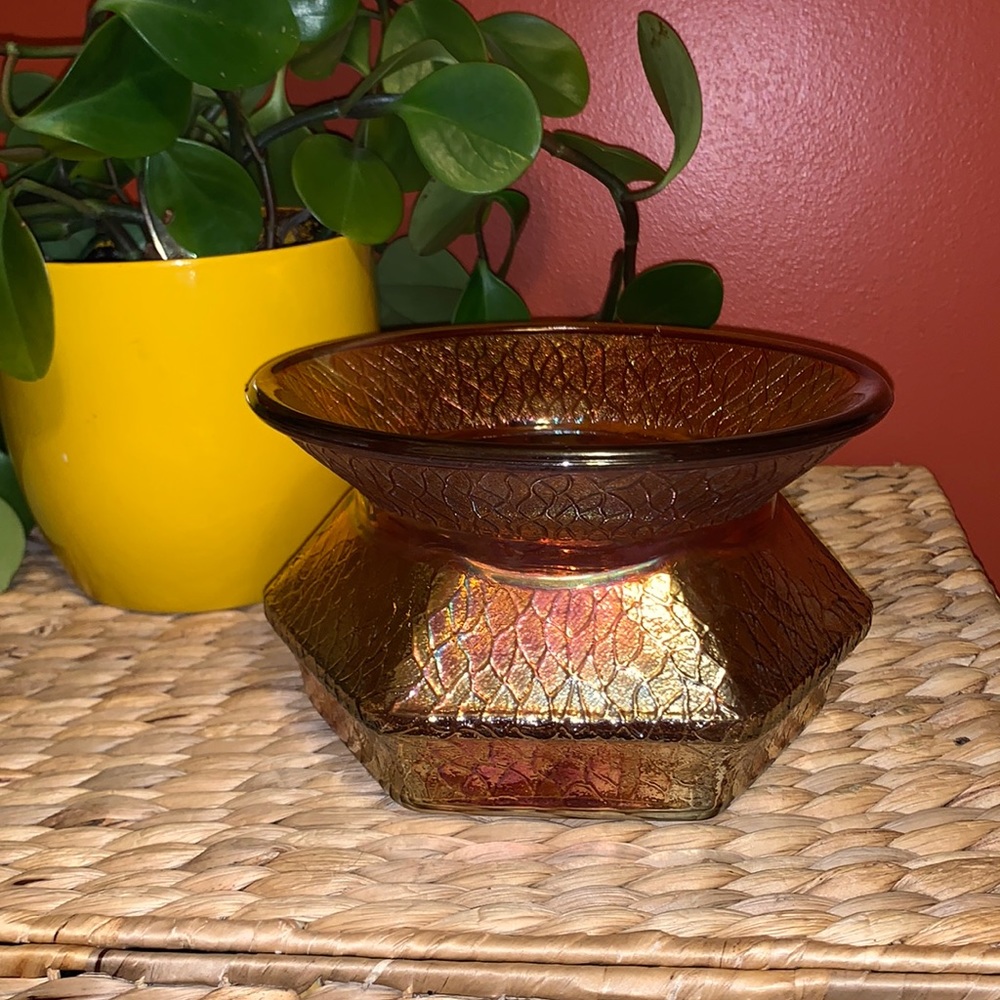 Jeannette Carnival glass crackle Marigold spittoon